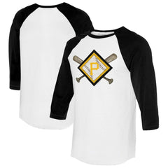 Pittsburgh Pirates Tiny Turnip Women's Diamond Cross Bats 3/4-Sleeve Raglan T-Shirt - White/Black T-shirts