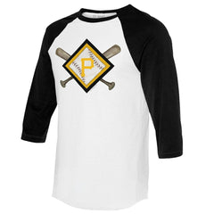 Pittsburgh Pirates Tiny Turnip Women's Diamond Cross Bats 3/4-Sleeve Raglan T-Shirt - White/Black T-shirts