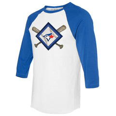 Toronto Blue Jays Tiny Turnip Women's Diamond Cross Bats 3/4-Sleeve Raglan T-Shirt - White/Royal T-shirts