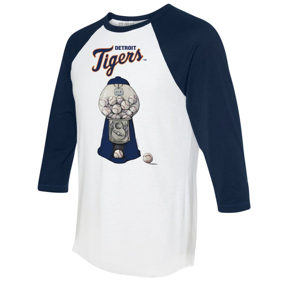 Detroit Tigers Tiny Turnip Women's Gumball Machine 3/4-Sleeve Raglan T-Shirt - White/Navy T-shirts