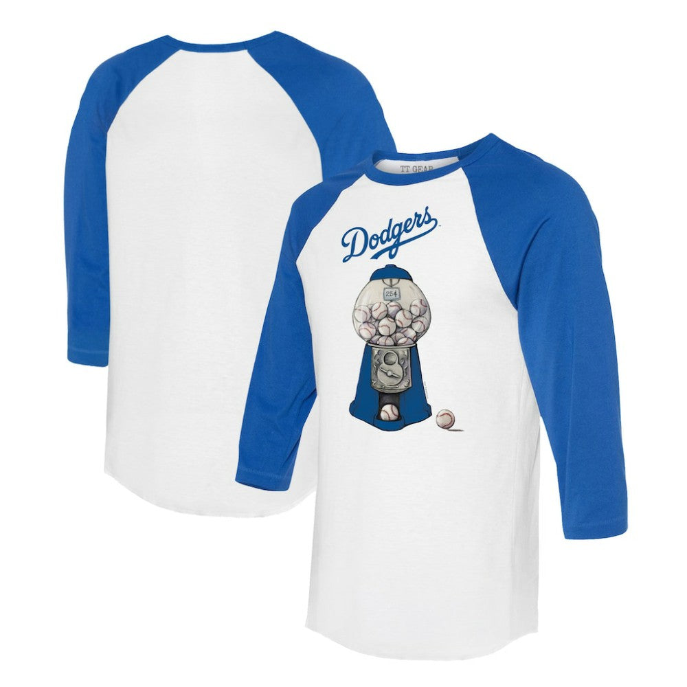 Los Angeles Dodgers Tiny Turnip Women's Gumball Machine 3/4-Sleeve Raglan T-Shirt - White/Royal T-shirts