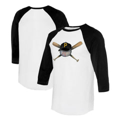 Pittsburgh Pirates Tiny Turnip Women's Hat Crossbats 3/4-Sleeve Raglan T-Shirt - White/Black Hats
