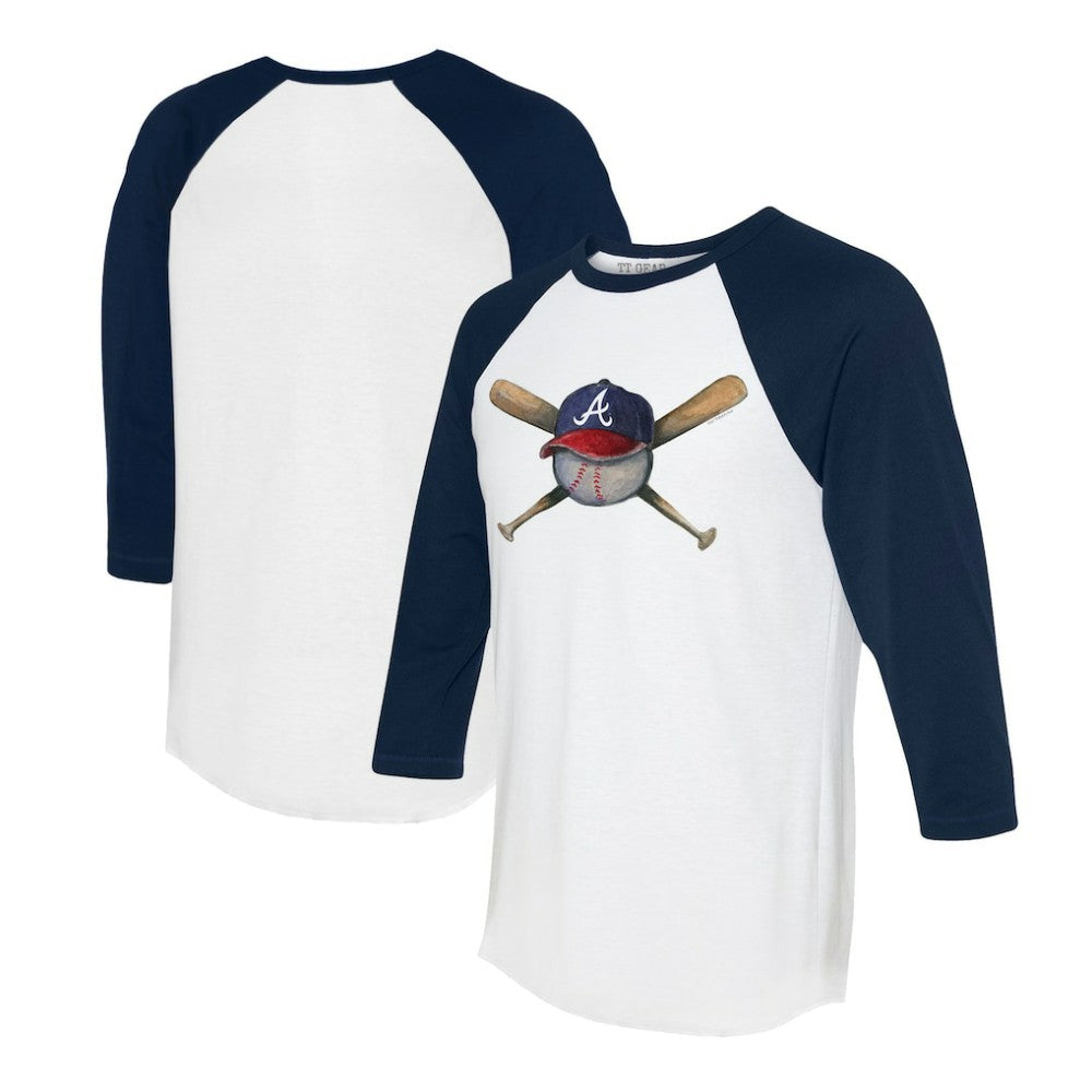 Atlanta Braves Tiny Turnip Women's Hat Crossbats 3/4-Sleeve Raglan T-Shirt - White/Navy Hats