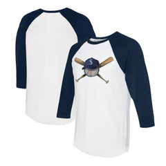 Seattle Mariners Tiny Turnip Women's Hat Crossbats 3/4-Sleeve Raglan T-Shirt - White/Navy Hats