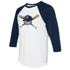 Seattle Mariners Tiny Turnip Women's Hat Crossbats 3/4-Sleeve Raglan T-Shirt - White/Navy Hats