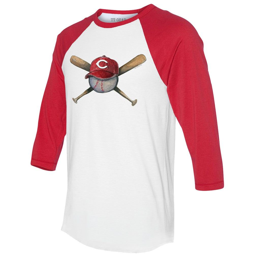 Cincinnati Reds Tiny Turnip Women's Hat Crossbats 3/4-Sleeve Raglan T-Shirt - White/Red Hats
