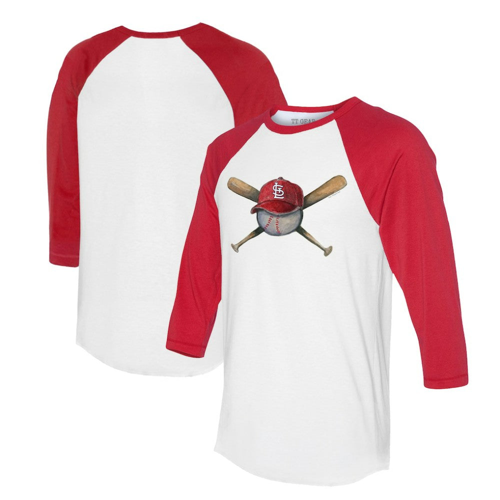 St. Louis Cardinals Tiny Turnip Women's Hat Crossbats 3/4-Sleeve Raglan T-Shirt - White/Red Hats