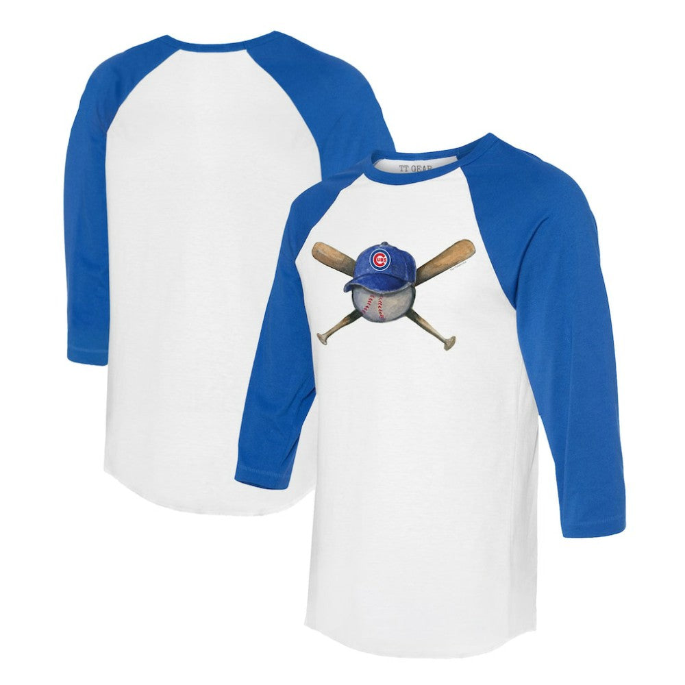 Chicago Cubs Tiny Turnip Women's Hat Crossbats 3/4-Sleeve Raglan T-Shirt - White/Royal Hats
