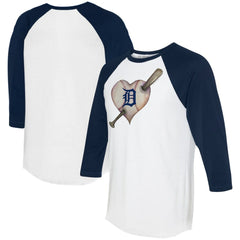 Detroit Tigers Tiny Turnip Women's Heart Bat 3/4-Sleeve Raglan T-Shirt - White/Navy T-shirts