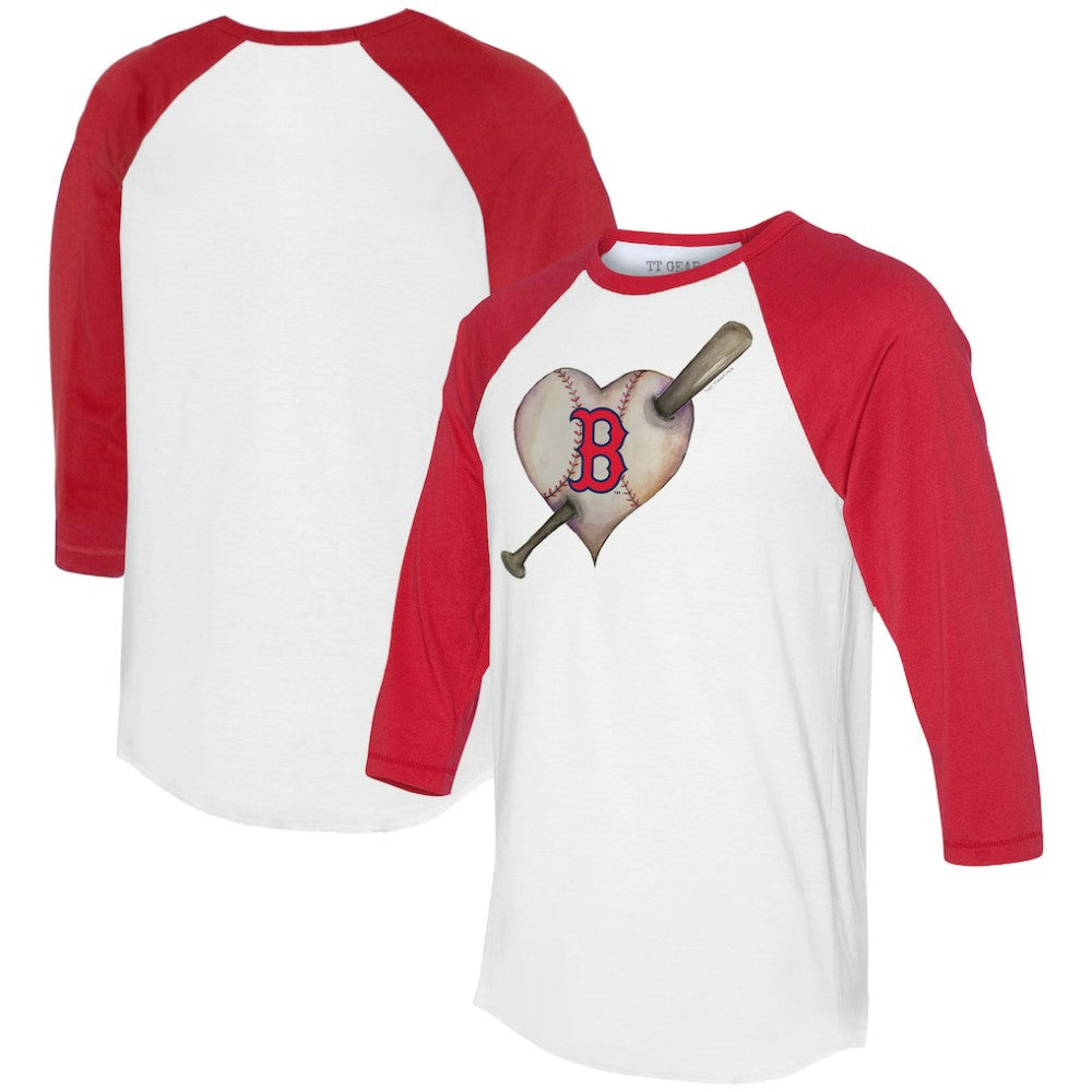 Boston Red Sox Tiny Turnip Women's Heart Bat 3/4-Sleeve Raglan T-Shirt - White/Red T-shirts