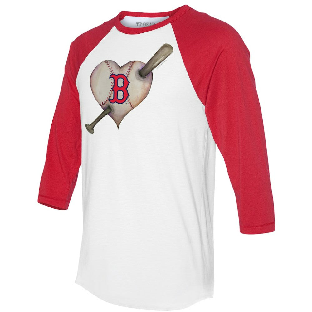 Boston Red Sox Tiny Turnip Women's Heart Bat 3/4-Sleeve Raglan T-Shirt - White/Red T-shirts