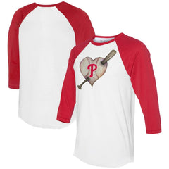 Philadelphia Phillies Tiny Turnip Women's Heart Bat 3/4-Sleeve Raglan T-Shirt - White/Red T-shirts