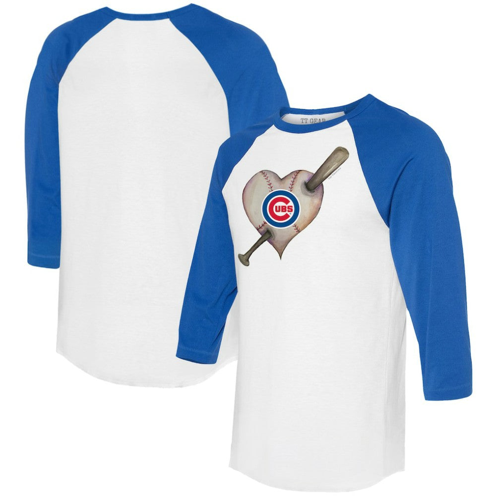 Chicago Cubs Tiny Turnip Women's Heart Bat 3/4-Sleeve Raglan T-Shirt - White/Royal T-shirts