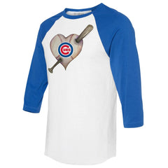 Chicago Cubs Tiny Turnip Women's Heart Bat 3/4-Sleeve Raglan T-Shirt - White/Royal T-shirts