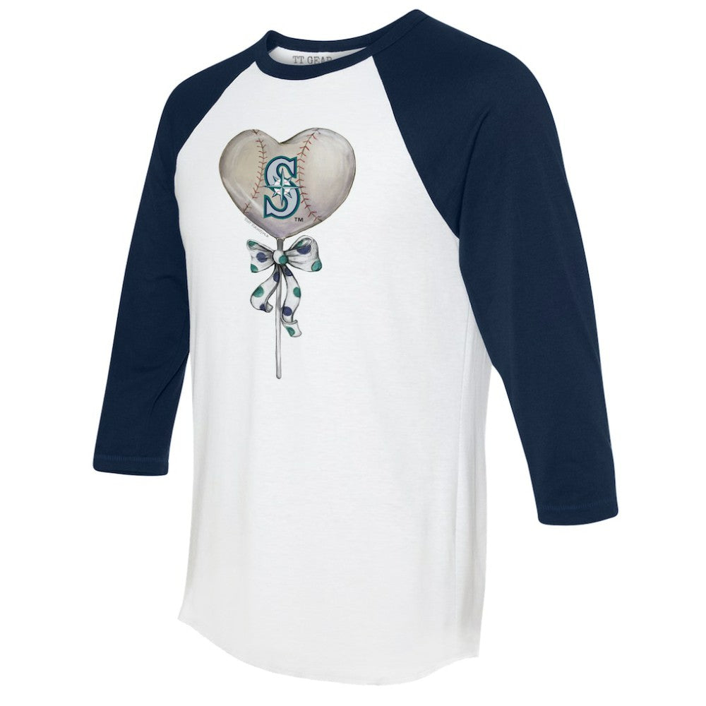 Seattle Mariners Tiny Turnip Women's Heart Lolly 3/4-Sleeve Raglan T-Shirt - White/Navy T-shirts