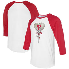 Philadelphia Phillies Tiny Turnip Women's Heart Lolly 3/4-Sleeve Raglan T-Shirt - White/Red T-shirts