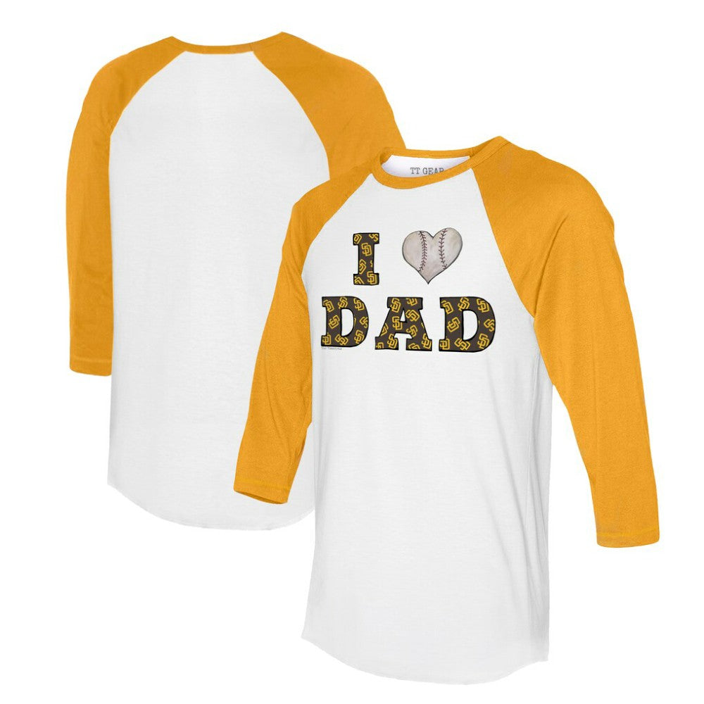 San Diego Padres Tiny Turnip Women's I Love Dad 3/4-Sleeve Raglan T-Shirt - White/Gold T-shirts