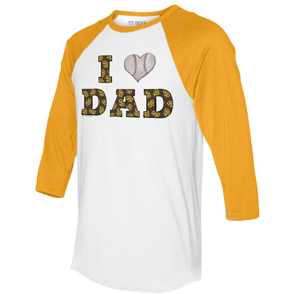 San Diego Padres Tiny Turnip Women's I Love Dad 3/4-Sleeve Raglan T-Shirt - White/Gold T-shirts