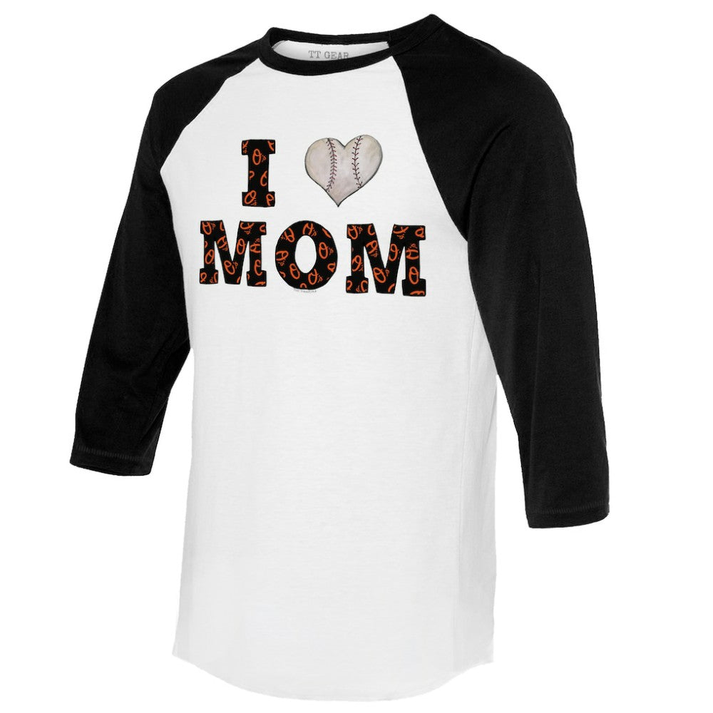 Baltimore Orioles Tiny Turnip Women's I Love Mom 3/4-Sleeve Raglan T-Shirt - White/Black T-shirts