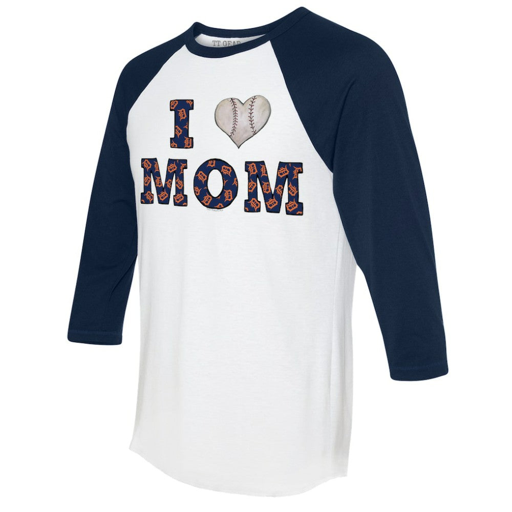 Detroit Tigers Tiny Turnip Women's I Love Mom 3/4-Sleeve Raglan T-Shirt - White/Navy T-shirts