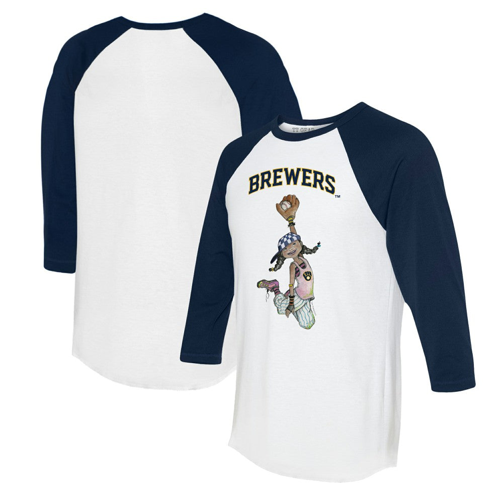 Milwaukee Brewers Tiny Turnip Women's Jada 3/4-Sleeve Raglan T-Shirt - White/Navy T-shirts