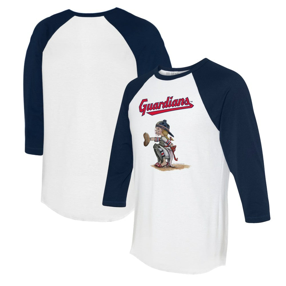 Cleveland Guardians Tiny Turnip Women's Kate 3/4-Sleeve Raglan T-Shirt - White/Navy T-shirts