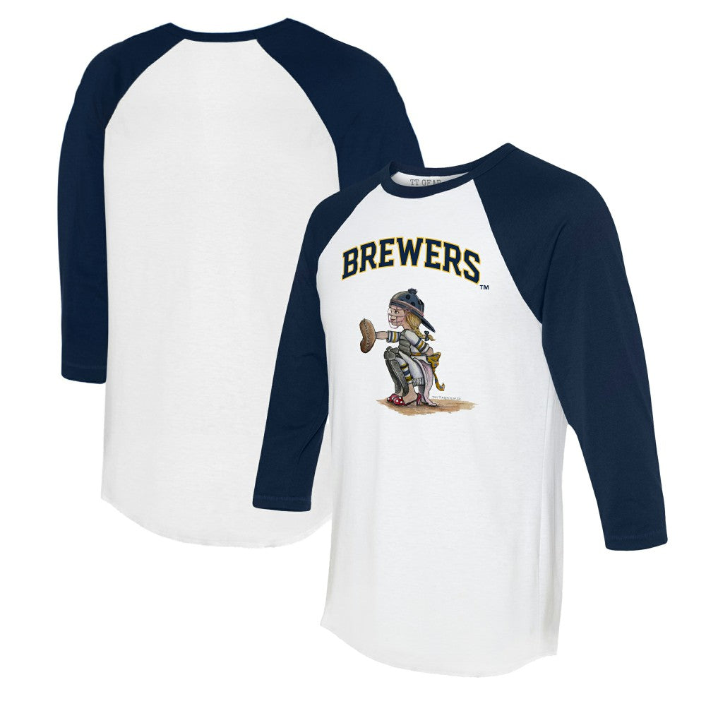 Milwaukee Brewers Tiny Turnip Women's Kate 3/4-Sleeve Raglan T-Shirt - White/Navy T-shirts