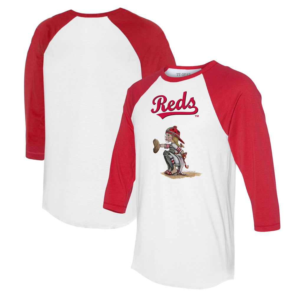 Cincinnati Reds Tiny Turnip Women's Kate 3/4-Sleeve Raglan T-Shirt - White/Red T-shirts