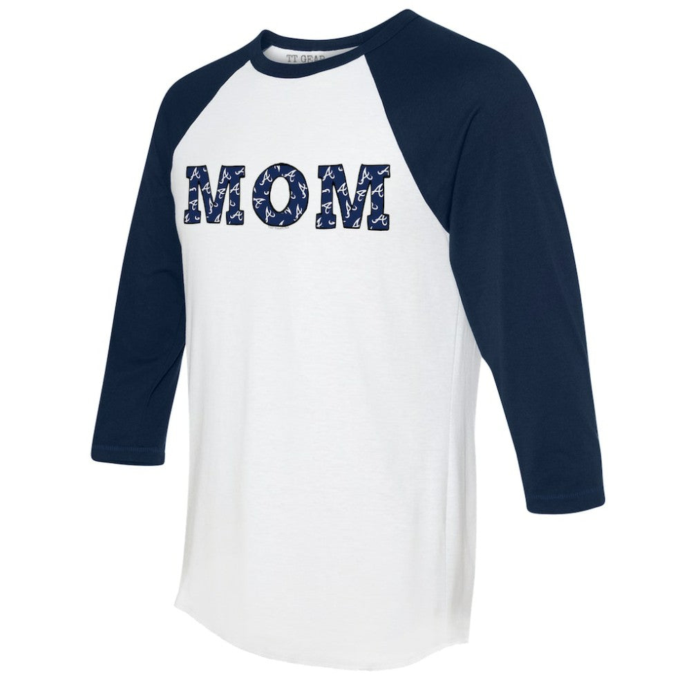 Atlanta Braves Tiny Turnip Women's Logo Mom 3/4-Sleeve Raglan T-Shirt - White/Navy T-shirts