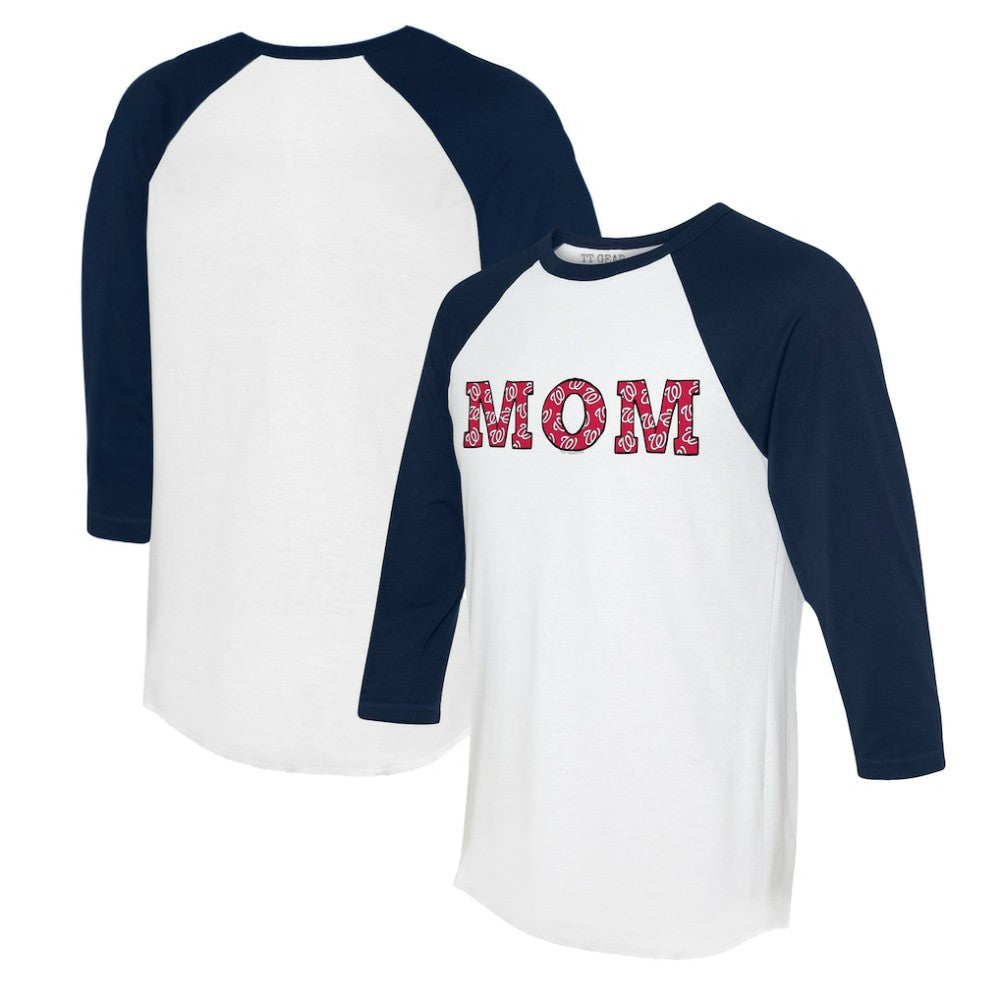 Washington Nationals Tiny Turnip Women's Logo Mom 3/4-Sleeve Raglan T-Shirt - White/Navy T-shirts