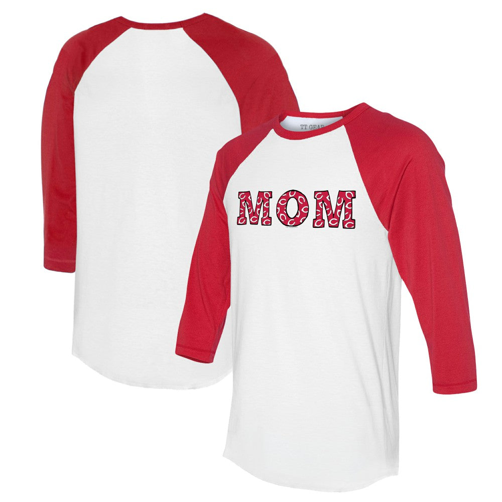Cincinnati Reds Tiny Turnip Women's Logo Mom 3/4-Sleeve Raglan T-Shirt - White/Red T-shirts