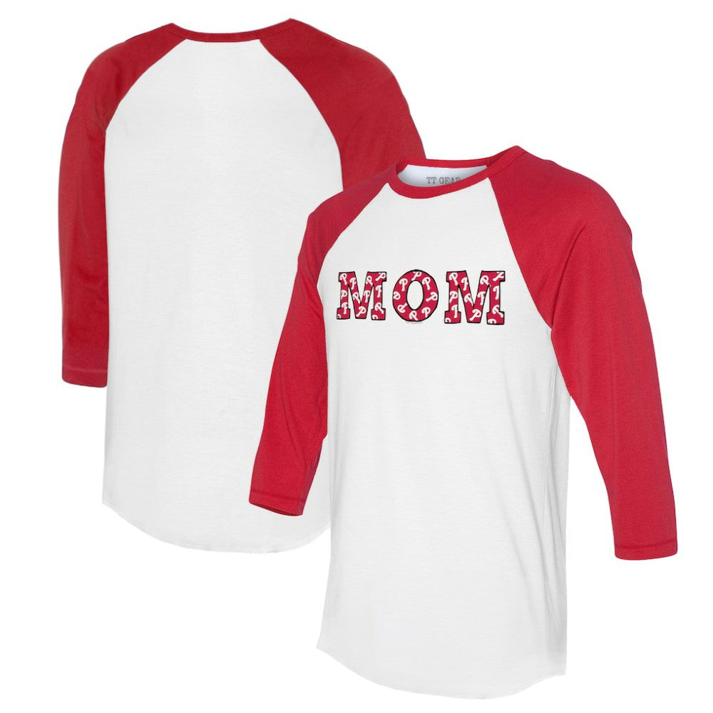 Philadelphia Phillies Tiny Turnip Women's Logo Mom 3/4-Sleeve Raglan T-Shirt - White/Red T-shirts