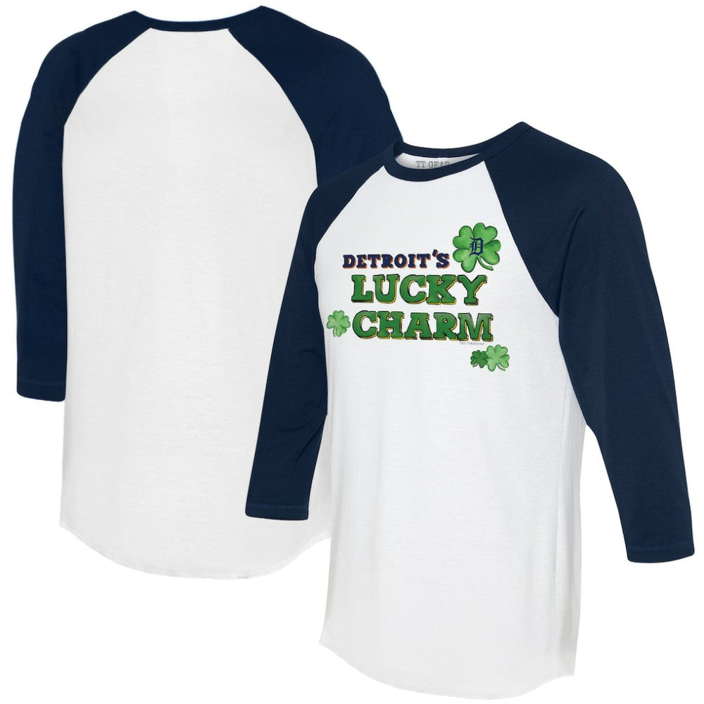 Detroit Tigers Tiny Turnip Women's Lucky Charm 3/4-Sleeve Raglan T-Shirt - White/Navy T-shirts