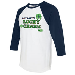 Detroit Tigers Tiny Turnip Women's Lucky Charm 3/4-Sleeve Raglan T-Shirt - White/Navy T-shirts
