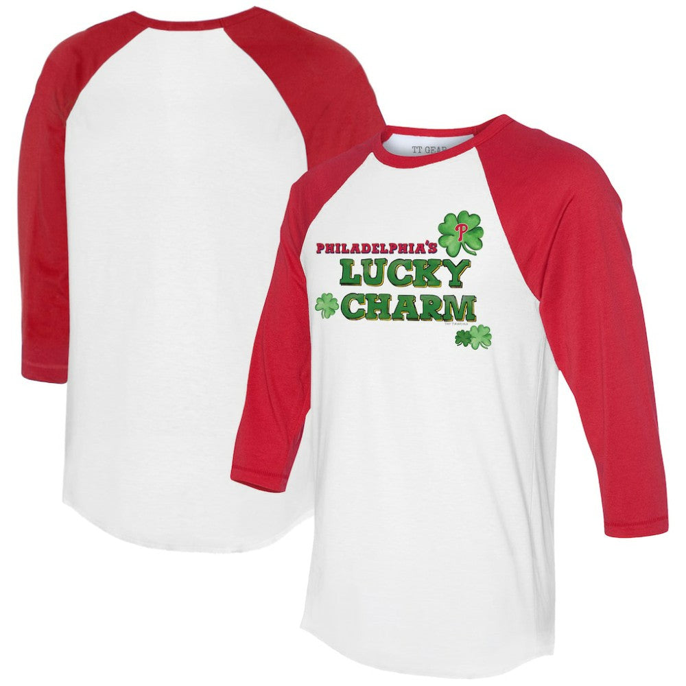 Philadelphia Phillies Tiny Turnip Women's Lucky Charm 3/4-Sleeve Raglan T-Shirt - White/Red T-shirts