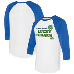 Chicago Cubs Tiny Turnip Women's Lucky Charm 3/4-Sleeve Raglan T-Shirt - White/Royal T-shirts