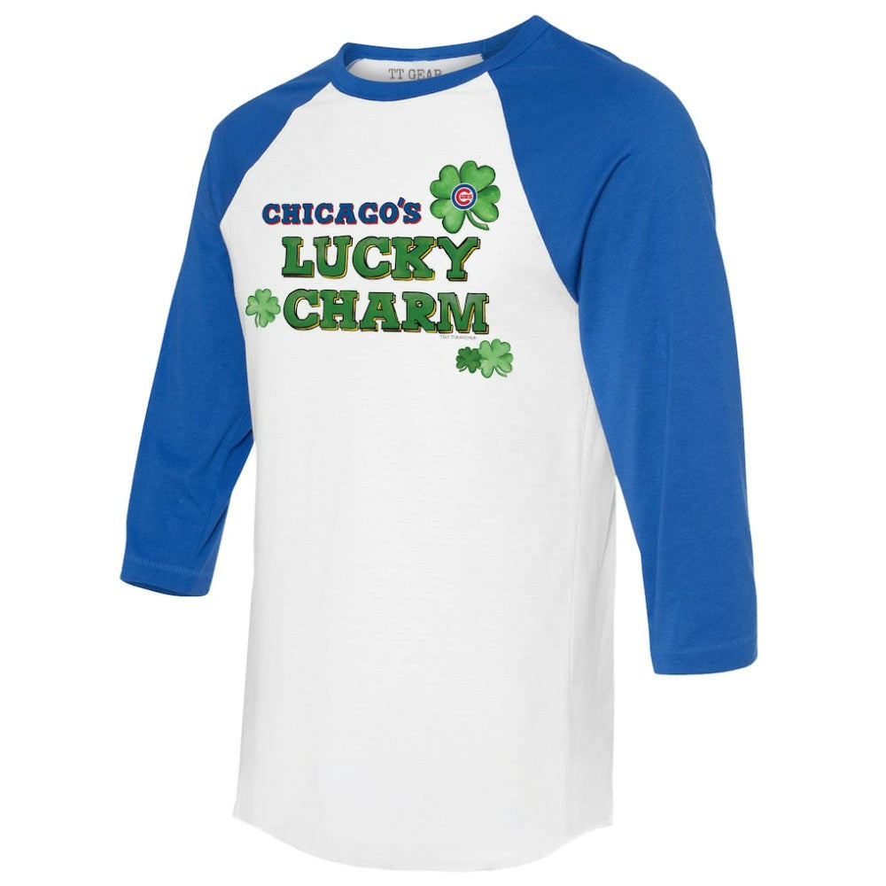 Chicago Cubs Tiny Turnip Women's Lucky Charm 3/4-Sleeve Raglan T-Shirt - White/Royal T-shirts