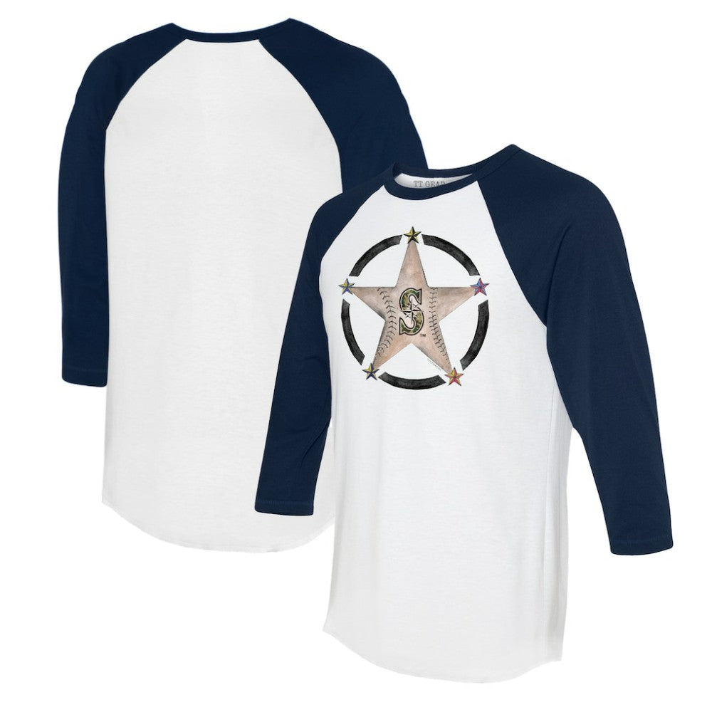 Seattle Mariners Tiny Turnip Women's Military Star 3/4-Sleeve Raglan T-Shirt - White/Navy T-shirts