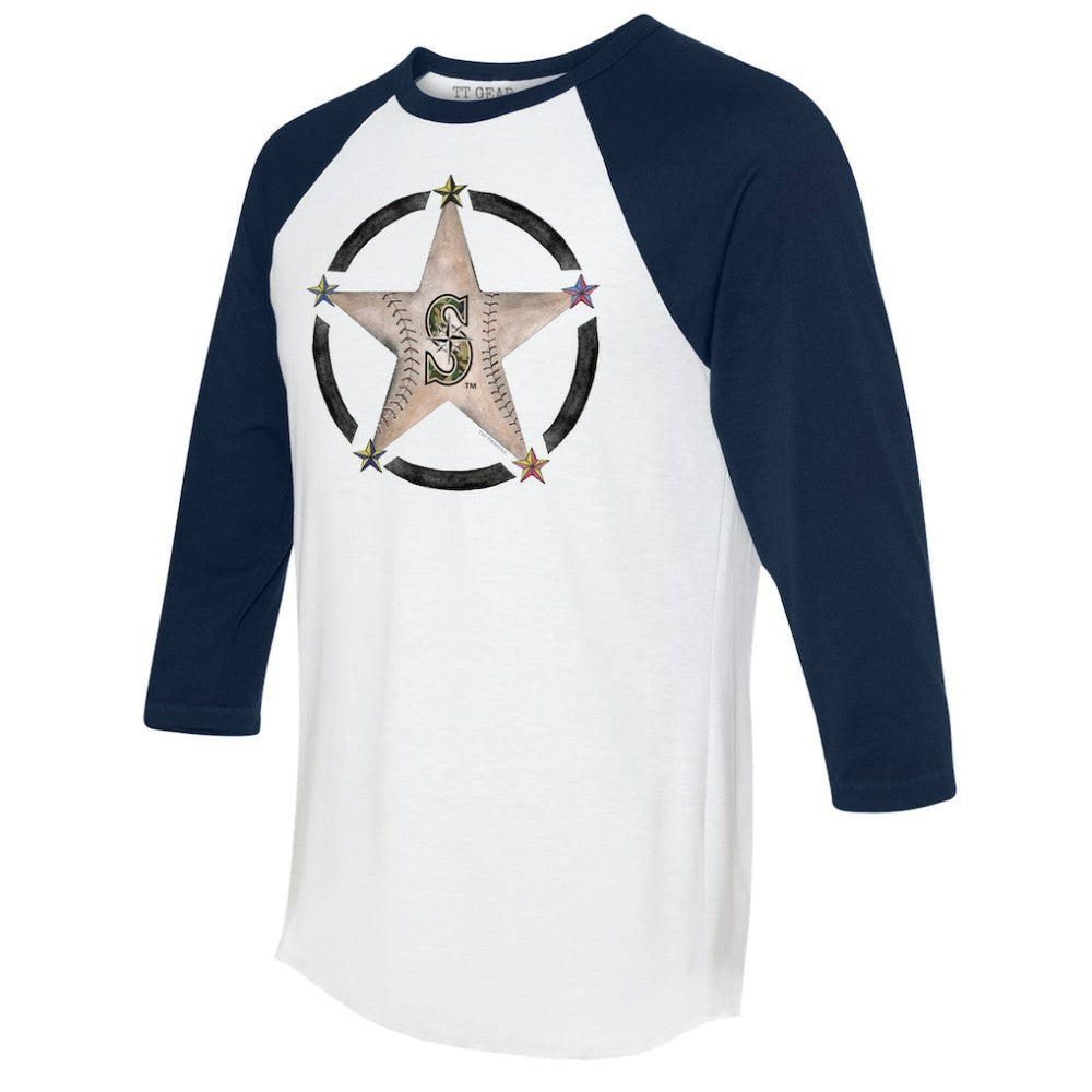 Seattle Mariners Tiny Turnip Women's Military Star 3/4-Sleeve Raglan T-Shirt - White/Navy T-shirts