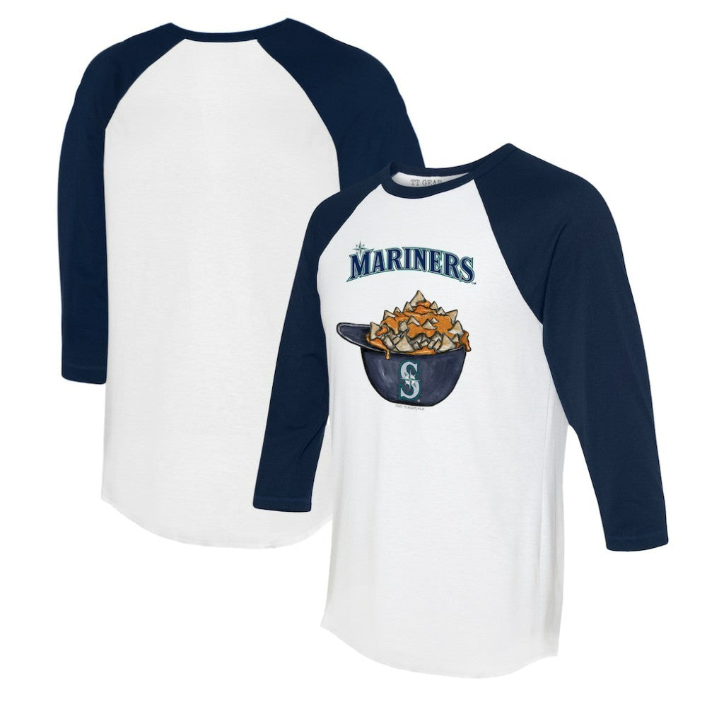 Seattle Mariners Tiny Turnip Women's Nacho Helmet 3/4-Sleeve Raglan T-Shirt - White/Navy T-shirts