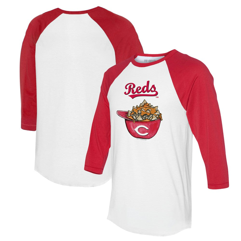 Cincinnati Reds Tiny Turnip Women's Nacho Helmet 3/4-Sleeve Raglan T-Shirt - White/Red T-shirts