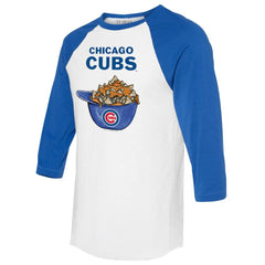 Chicago Cubs Tiny Turnip Women's Nacho Helmet 3/4-Sleeve Raglan T-Shirt - White/Royal T-shirts