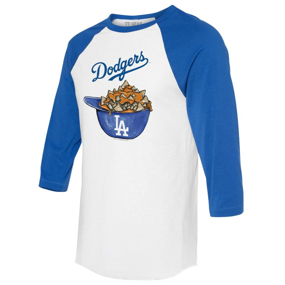 Los Angeles Dodgers Tiny Turnip Women's Nacho Helmet 3/4-Sleeve Raglan T-Shirt - White/Royal T-shirts