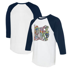 Milwaukee Brewers Tiny Turnip Women's Peace Love Baseball 3/4-Sleeve Raglan T-Shirt - White/Navy T-shirts