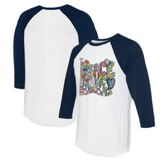 Seattle Mariners Tiny Turnip Women's Peace Love Baseball 3/4-Sleeve Raglan T-Shirt - White/Navy T-shirts