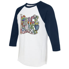 Seattle Mariners Tiny Turnip Women's Peace Love Baseball 3/4-Sleeve Raglan T-Shirt - White/Navy T-shirts