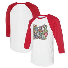 Cincinnati Reds Tiny Turnip Women's Peace Love Baseball 3/4-Sleeve Raglan T-Shirt - White/Red T-shirts