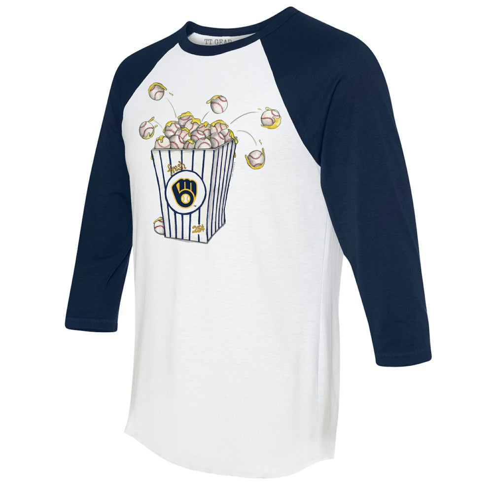Milwaukee Brewers Tiny Turnip Women's Popcorn 3/4-Sleeve Raglan T-Shirt - White/Navy T-shirts