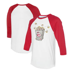 Cincinnati Reds Tiny Turnip Women's Popcorn 3/4-Sleeve Raglan T-Shirt - White/Red T-shirts