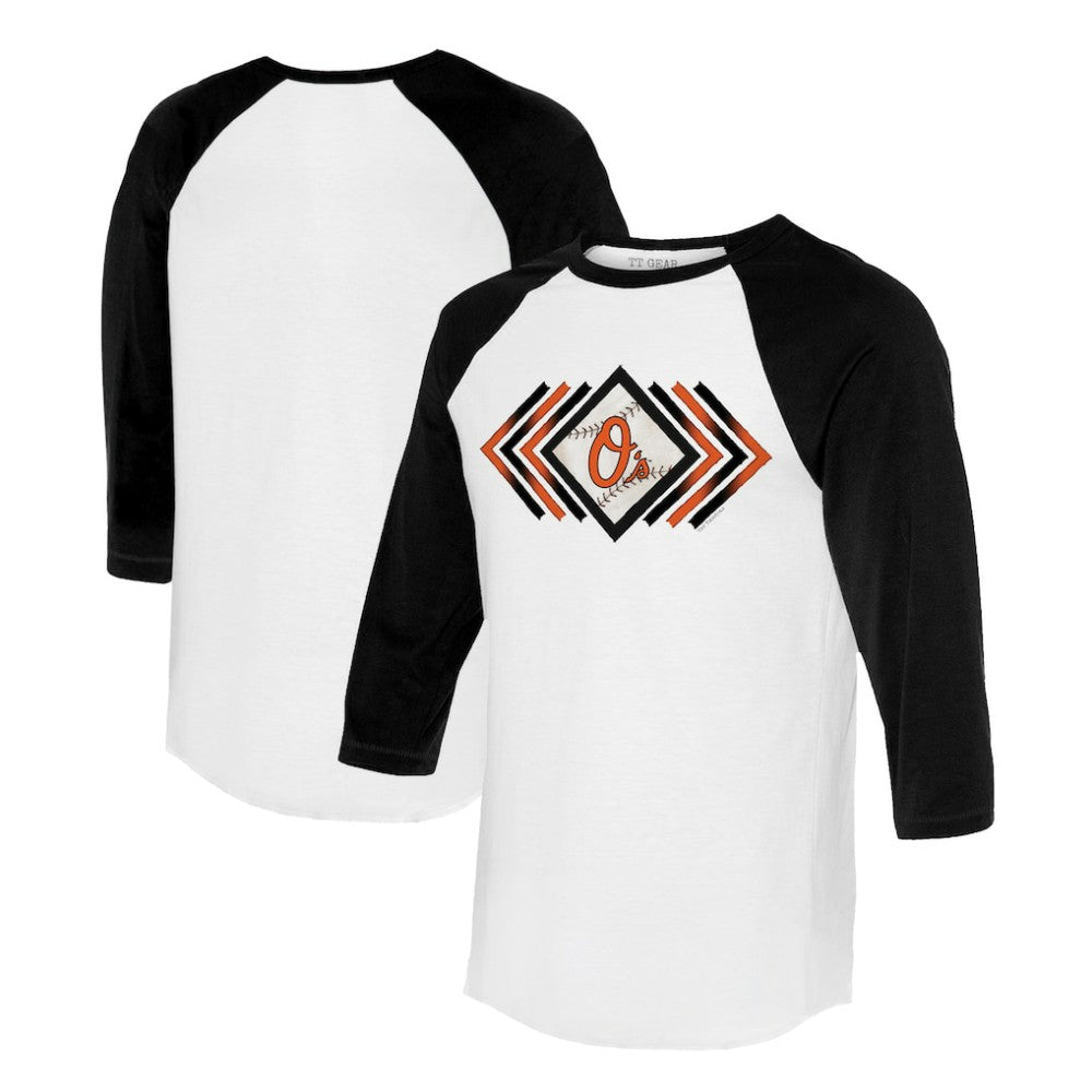 Baltimore Orioles Tiny Turnip Women's Prism Arrows 3/4-Sleeve Raglan T-Shirt - White T-shirts